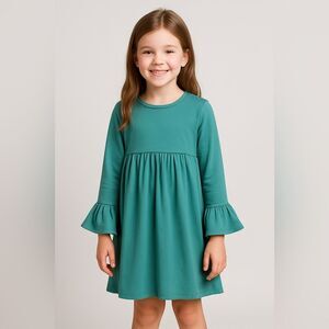 Ruffle Girl Size 10 Turquoise Long Sleeve Dress with Bell Sleeves